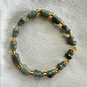 Green Jade Hulu Bracelet with Gold Accents
